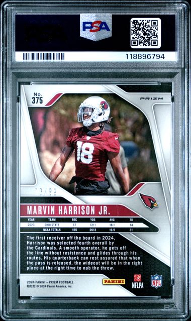 2024 PANINI PRIZM #375 MARVIN HARRISON JR. BLUE ICE PSA 8