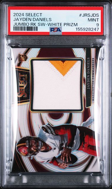 2024 PANINI SELECT JAYDEN DANIELS JUMBO ROOKIE SWATCH WHITE PRIZM PSA 9