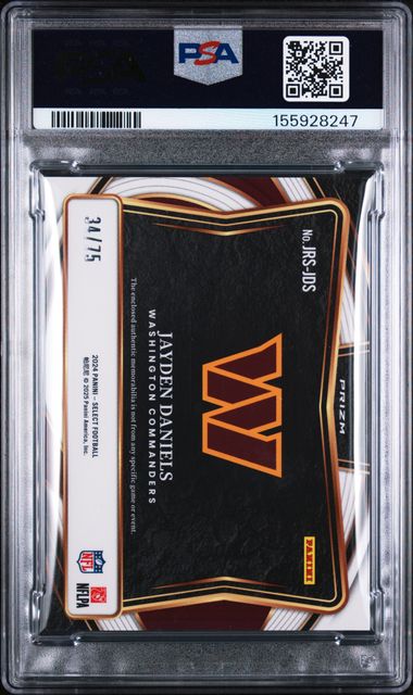 2024 PANINI SELECT JAYDEN DANIELS JUMBO ROOKIE SWATCH WHITE PRIZM PSA 9
