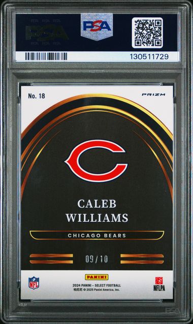 2025 Panini Select Caleb Williams Future Gold Prizm /10 PSA 9