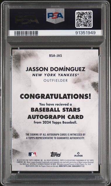 2024 Topps Baseball Stars Jasson Dominguez Autographs PSA 10