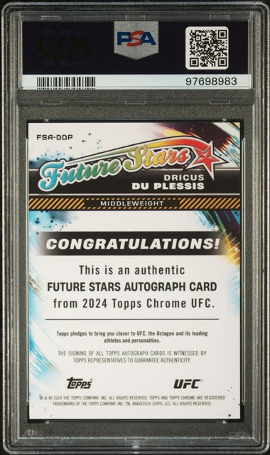 2024 Topps Chrome UFC Dricus Du Plessis Auto PSA 10