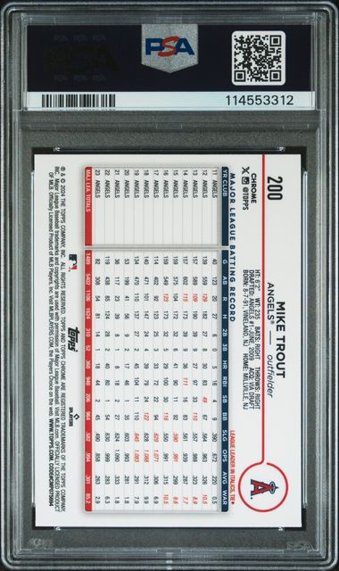 2024 Topps Chrome Mike Trout #200 Blue Raywave PSA 9
