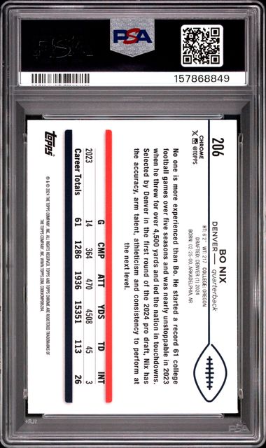 2024 Topps Chrome Bo Nix RC X-Fractor PSA 10