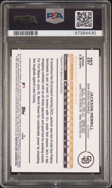 2024 TOPPS CHROME #207 JACKSON MERRILL NEGATIVE REFRACTOR PSA 10