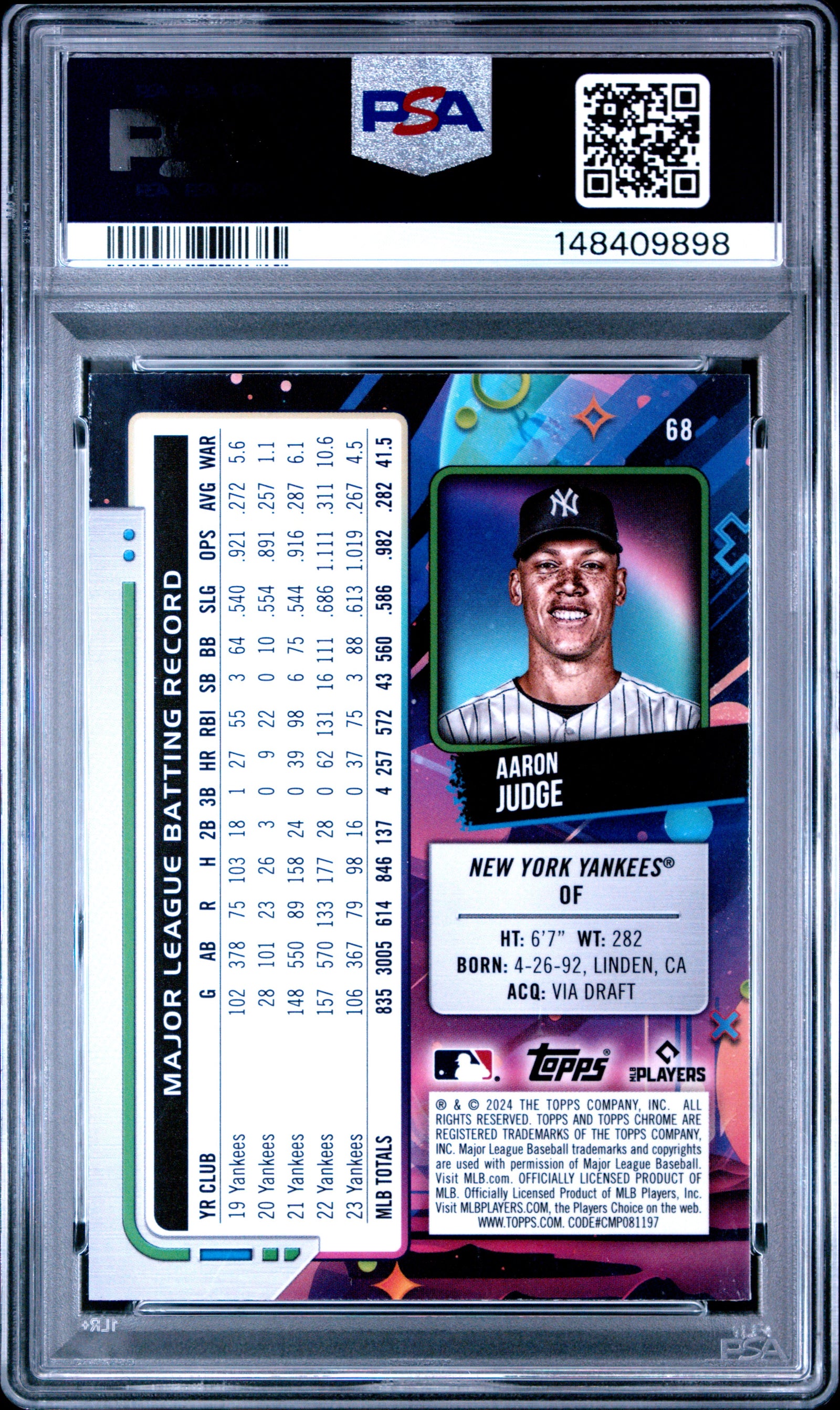 2024 Topps Cosmic Chrome Aaron Judge Aqua Equinox PSA 10