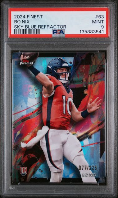 2024 Topps Finest Bo Nix Sky Blue Refractor PSA 9