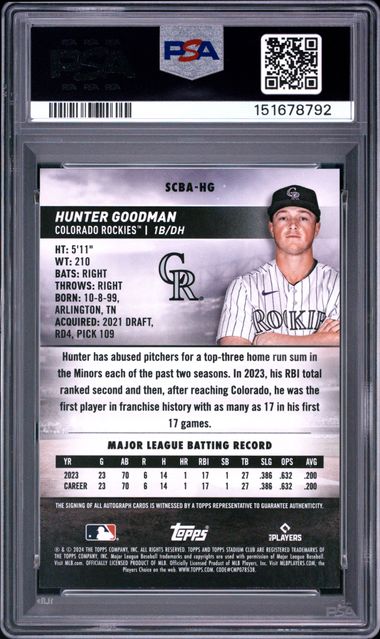 2024 TOPPS STADIUM CLUB HUNTER GOODMAN RC AUTO PSA 8