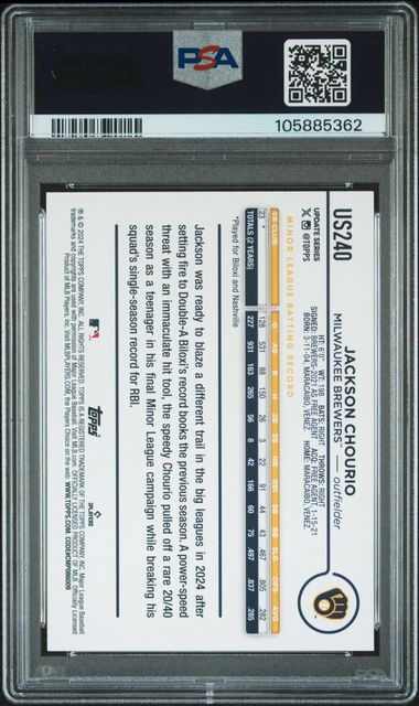 2024 Topps Update Jackson Chourio RC PSA 9