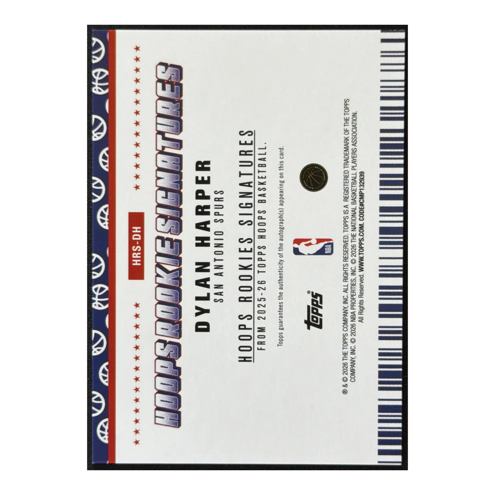 2025-26 Hoops Dylan Harper RC Rookie Signatures /99