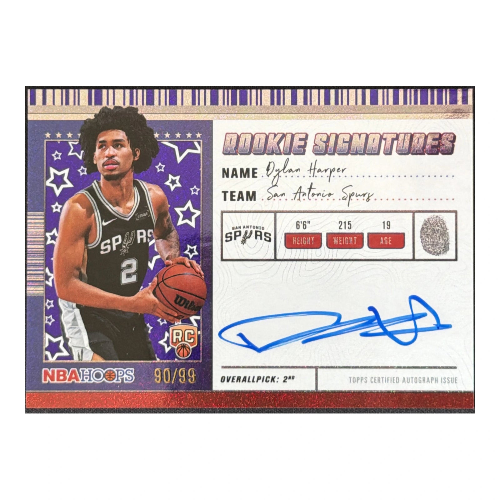2025-26 Hoops Dylan Harper RC Rookie Signatures /99