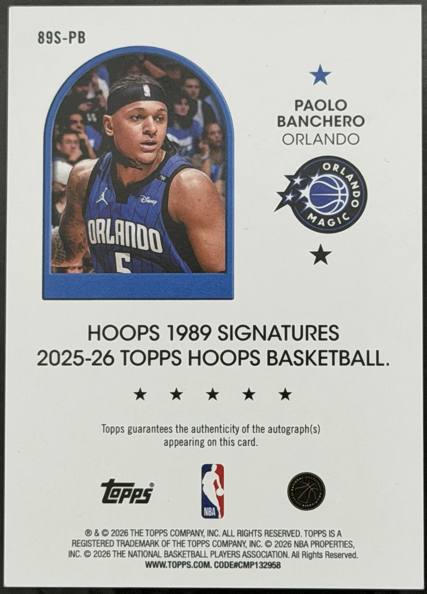 2025-26 Hoops Paolo Banchero 1989 Signatures #89S-PB