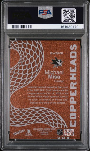 2025-26 SKYBOX METAL UNIVERSE MICHAEL MISA COPPERHEADS SSP PSA 10