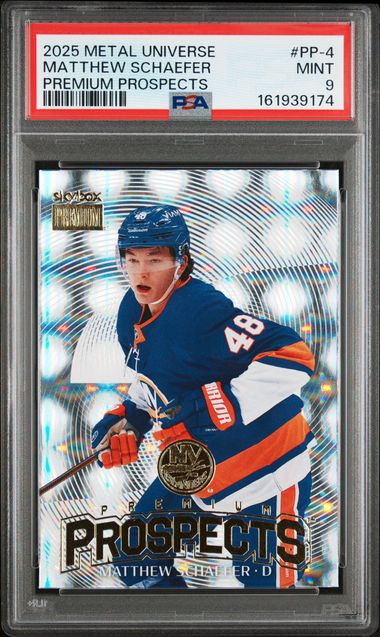 2025-26 SKYBOX METAL UNIVERSE MATTHEW SCHAEFER PREMIUM PROSPECTS PSA 9