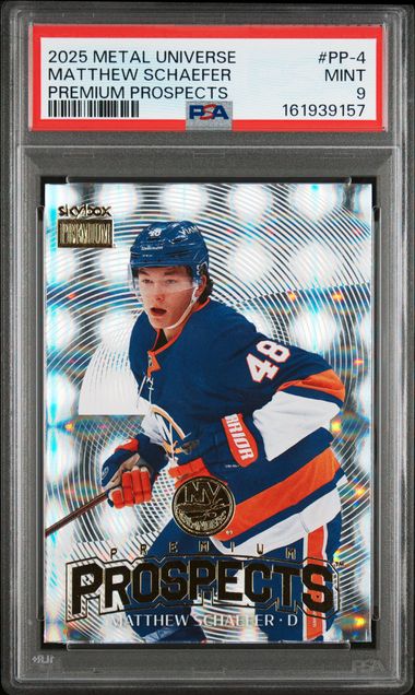 2025-26 SKYBOX METAL UNIVERSE MATTHEW SCHAEFER PREMIUM PROSPECTS PSA 9