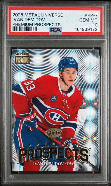 2025-26 SKYBOX METAL UNIVERSE IVAN DEMIDOV PREMIUM PROSPECTS PSA 10