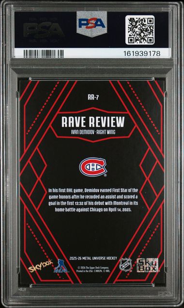 2025-26 SKYBOX METAL UNIVERSE IVAN DEMIDOV RC RAVE REVIEW PSA 9