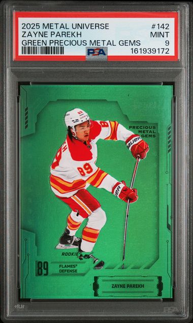 2025-26 SKYBOX METAL UNIVERSE ZAYNE PAREKH GREEN PRECIOUS METAL GEMS /10 PSA 9