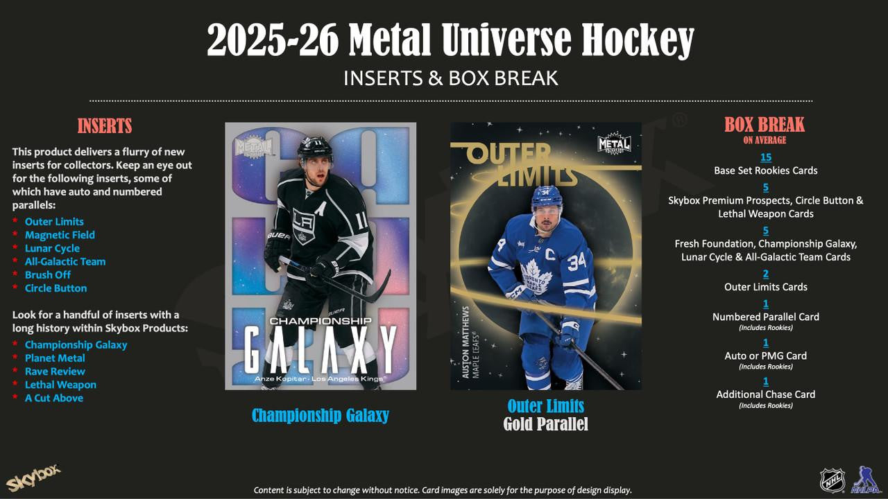 2025-26 Skybox Metal Universe Hockey Hobby Box (Pricing In Store Only)
