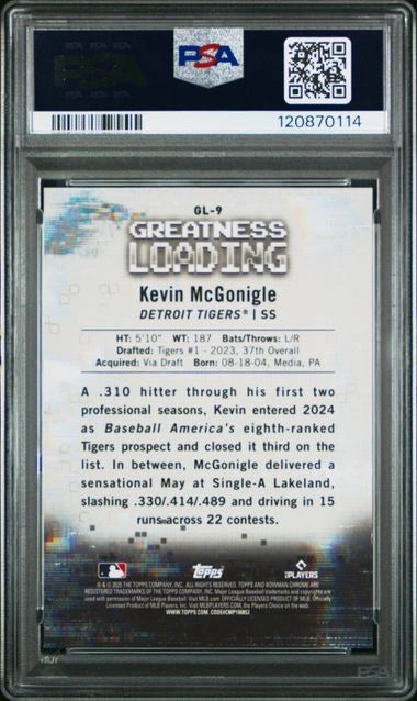 2025 Bowman Kevin McGonigle Greatness Loading Gold /50 PSA 10