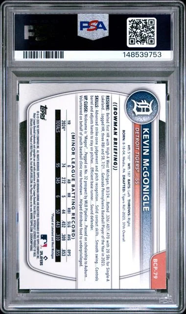 2025 Bowman Mega Box Kevin McGonigle Chrome Prospects Purple /250 PSA 9