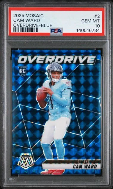 2025 Panini Mosaic Cam Ward RC Overdrive /99 Blue PSA 10