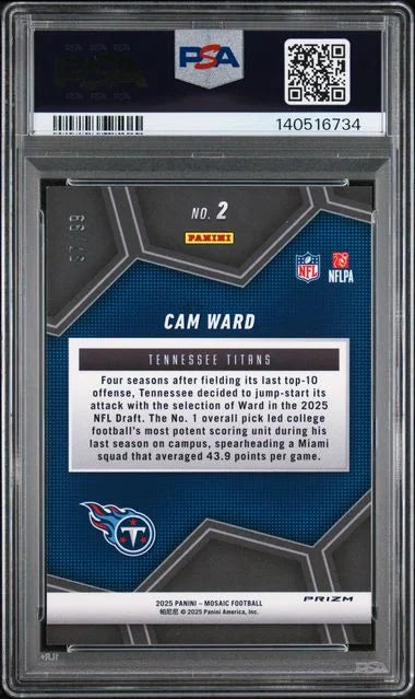 2025 Panini Mosaic Cam Ward RC Overdrive /99 Blue PSA 10