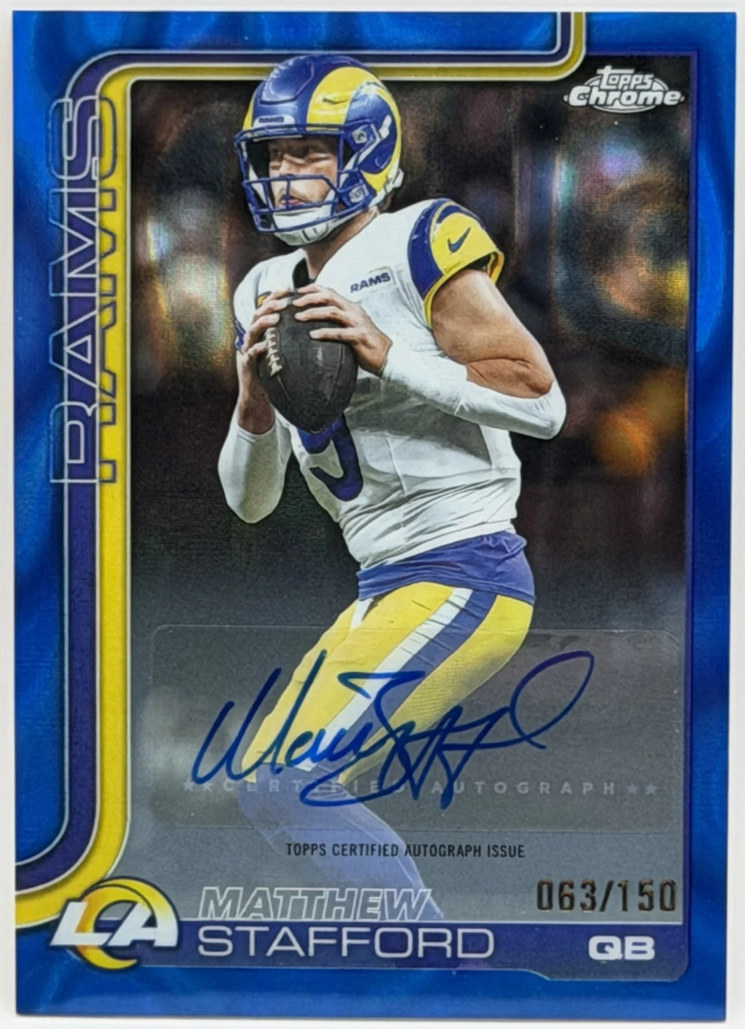 2025 Topps Chrome Matthew Stafford Auto Variation Blue Refractor /150