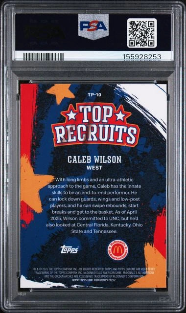 2025 Topps Chrome McDonald's Caleb Wilson RC Top Recruits Blue Raywave PSA 10