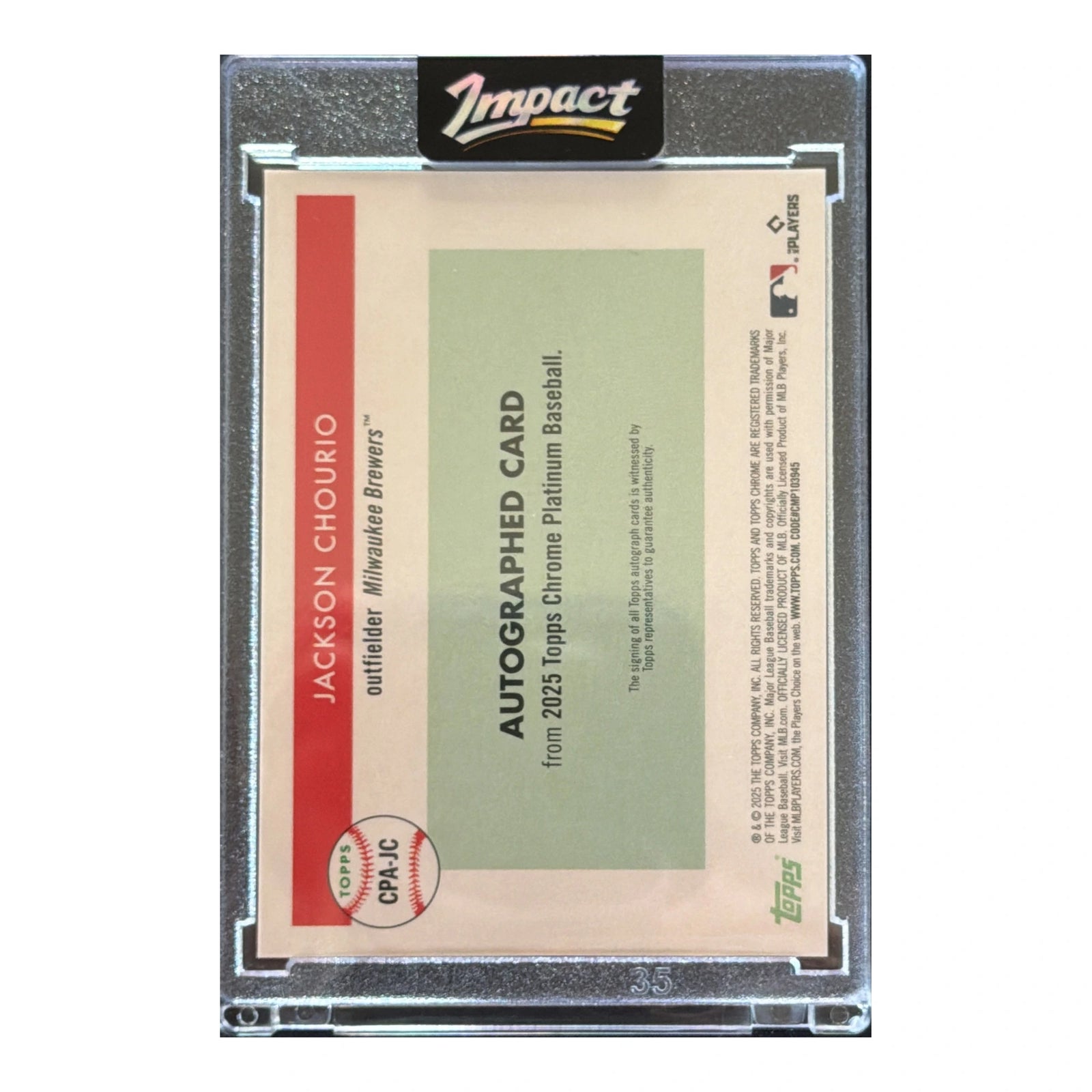 2025 Topps Chrome Platinum Jackson Chourio Gold /50 Auto