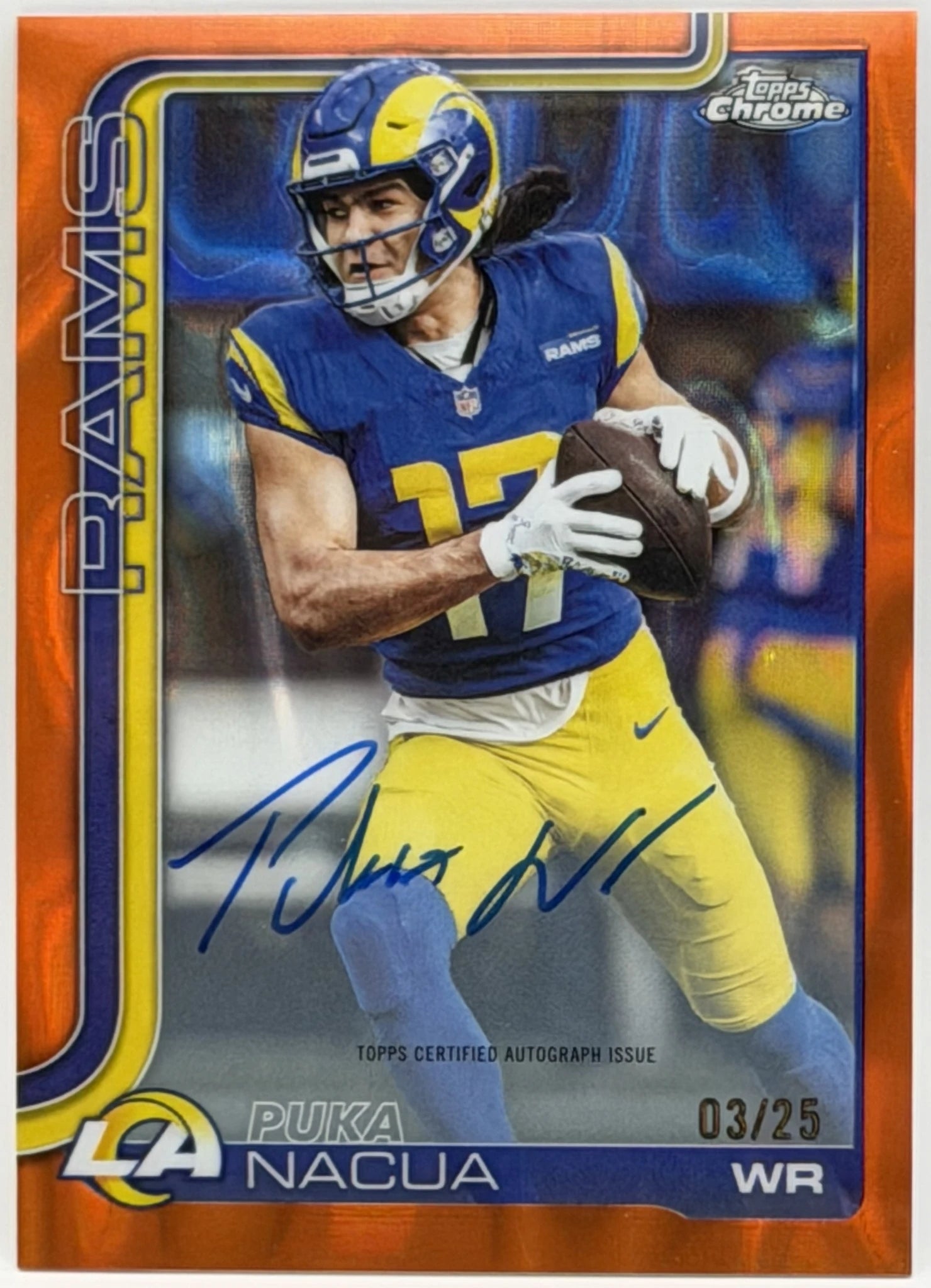 2025 Topps Chrome Puka Nacua On Card Auto Orange Refractor /25