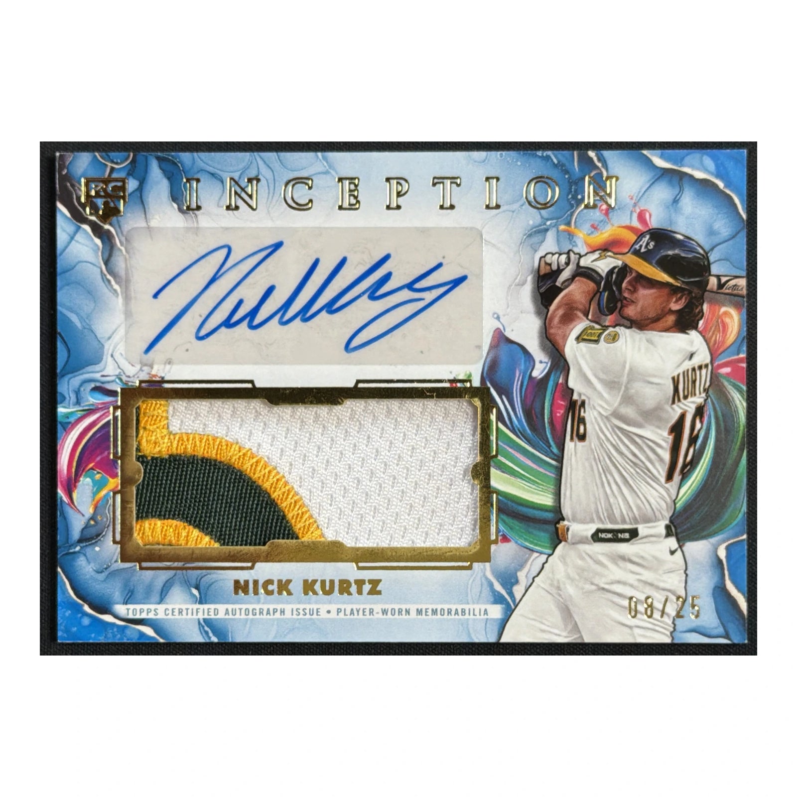 2025 Topps Inception Nick Kurtz /25 Player Worn 3-Color Jumbo Patch Auto