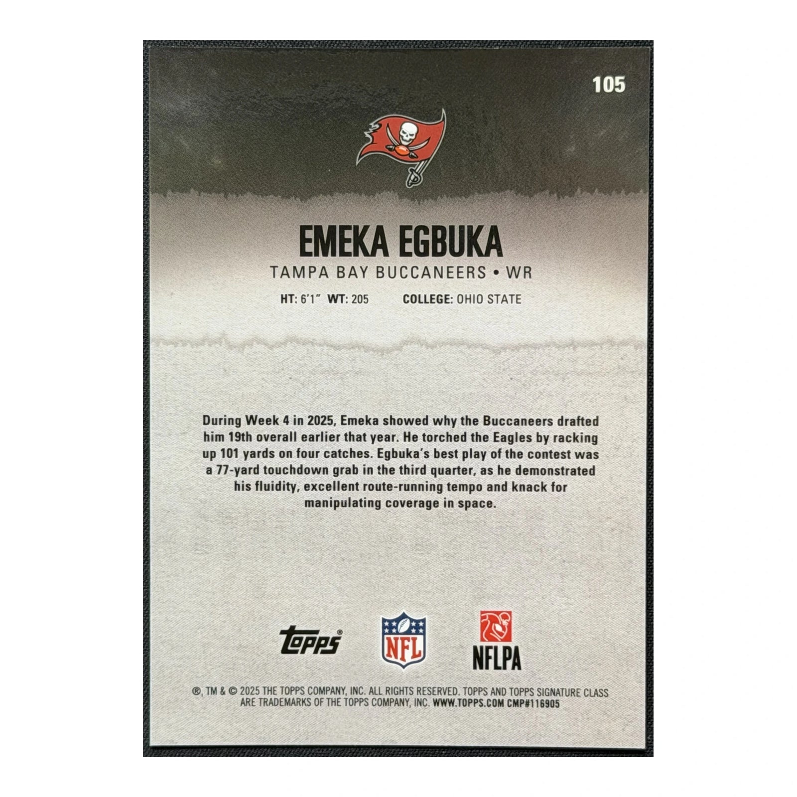 2025 Topps Signature Class Emeka Egbuka RC Round 1 Pick /25 SSP