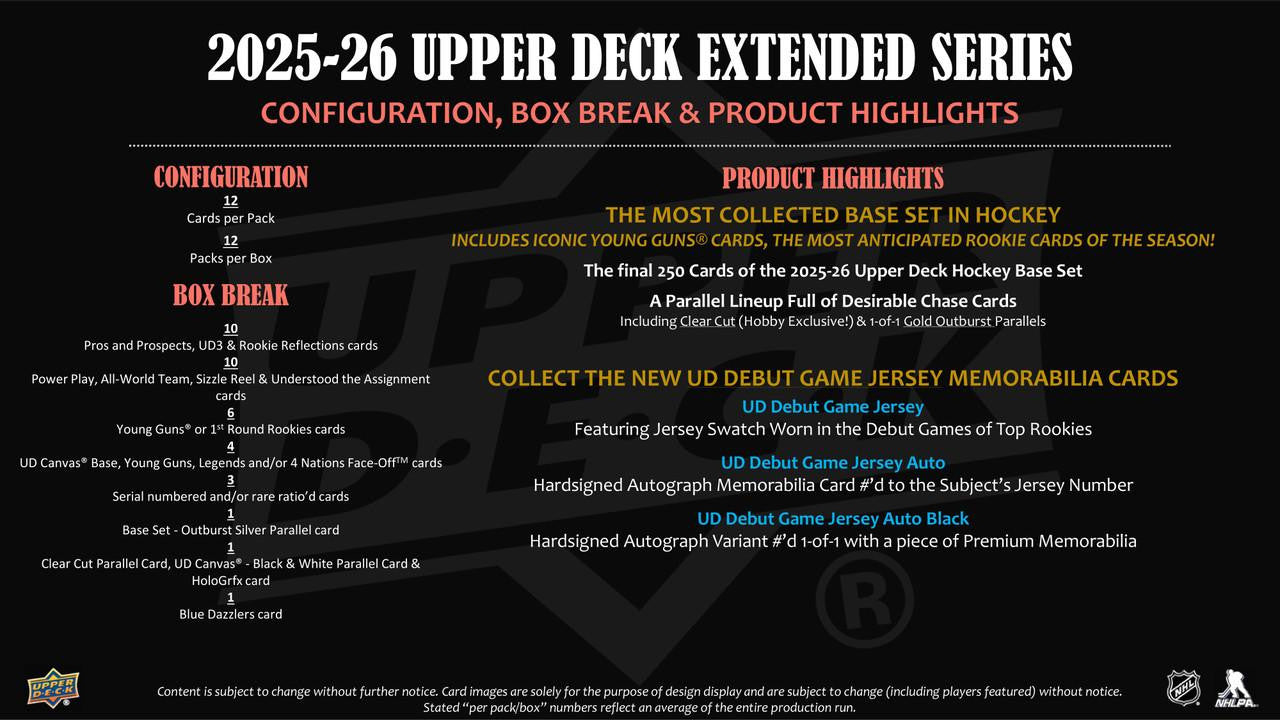 2025-26 Upper Deck Extended Series Hockey Hobby Box (Pricing In Store Only)