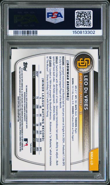 2025 Bowman Chrome Leo De Vries Mega Box Chrome Prospects Auto Blue PSA 10