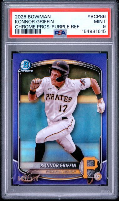 2025 BOWMAN CHROME KONNOR GRIFFIN CHROME PROSPECTS /250 PURPLE REF. PSA 9