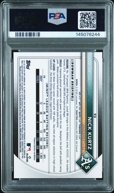 2025 Bowman Chrome Sapphire Nick Kurtz Gold PSA 9