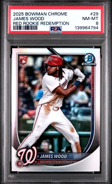 2025 Bowman Chrome #29 James Wood Red Rookie Redemption PSA 8