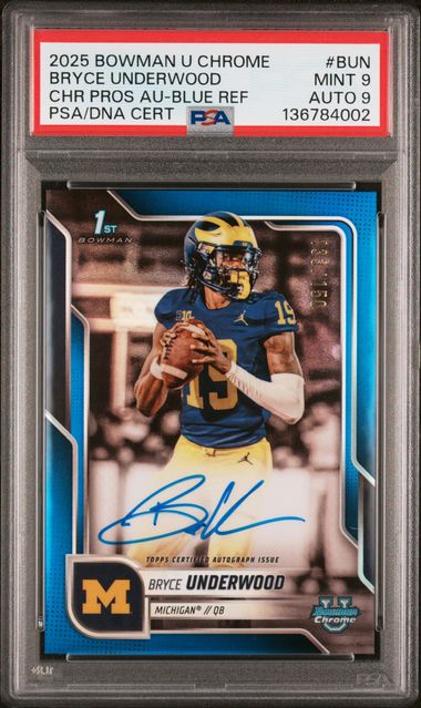 2025 Bowman University Chrome Bryce Underwood Auto Blue Refractor PSA 9, Auto 9