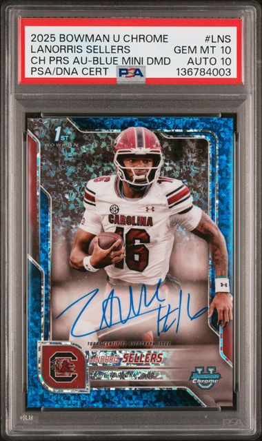 2025 Bowman University Chrome LaNorris Sellers Auto Blue Mini Diamond PSA 10, Auto 10