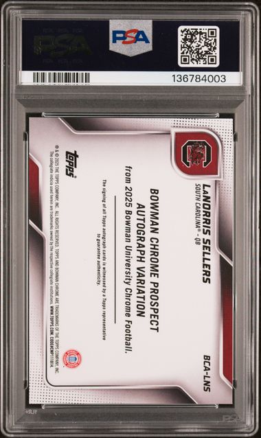 2025 Bowman University Chrome LaNorris Sellers Auto Blue Mini Diamond PSA 10, Auto 10