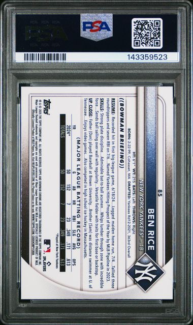 2025 Bowman Ben Rice Red Rookie Redemption PSA 10