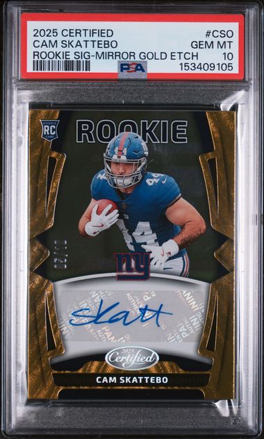 2025 Certified Cam Skattebo Rookie Signatures /10 Mirror Gold Etch PSA 10