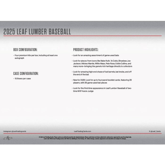 2025 Leaf Lumber Baseball Hobby Box