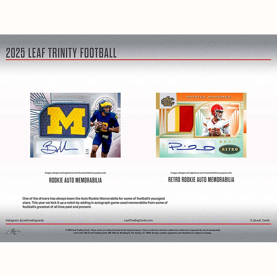 2025 Leaf Trinity Football Jumbo Hobby Box