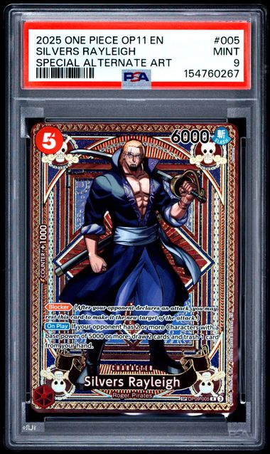 2025 ONE PIECE OP11 #005 SILVERS RAYLEIGH SPECIAL ALT ART PSA 9