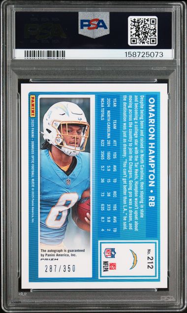 2025 DONRUSS OPTIC #212 OMARION HAMPTON /350 AUTO PSA 9