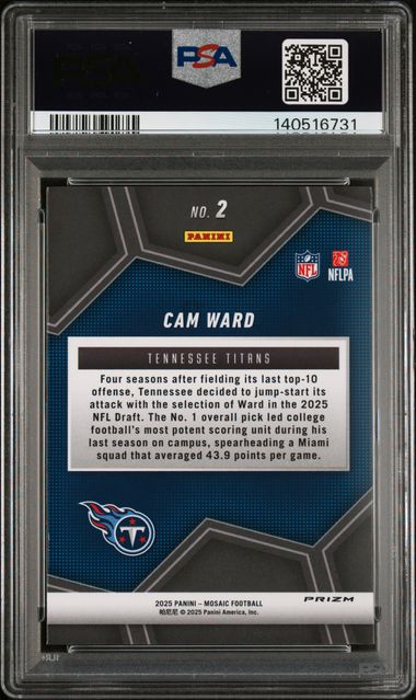 2025 Panini Mosaic Cam Ward RC Overdrive Silver PSA 10