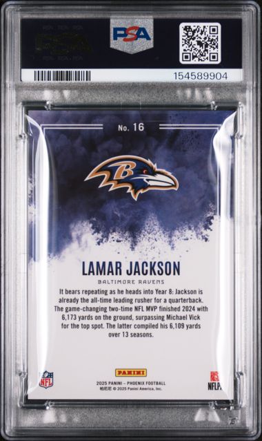 2025 PANINI PHOENIX COLOR BLAST #16 LAMAR JACKSON PSA 10