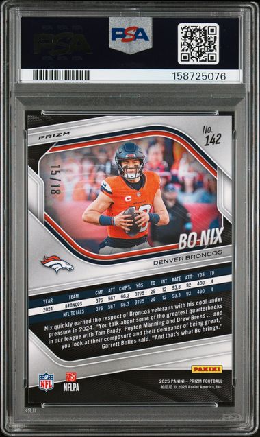 2025 Panini Prizm Bo Nix Lotus Flower /18 PSA 10 (Pop 2)